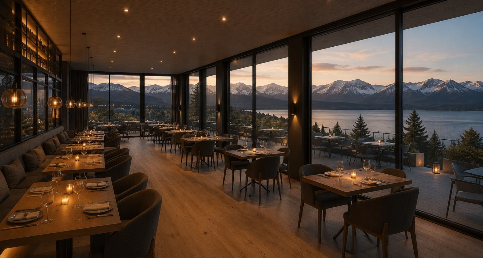 Restaurante con vista al lago